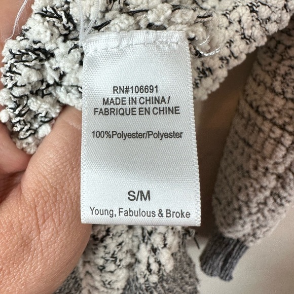 Young Fabulous & Broke Grey Popcorn Knit Hoodie Pullover Sweater Oversized Small - Picture 2 of 4